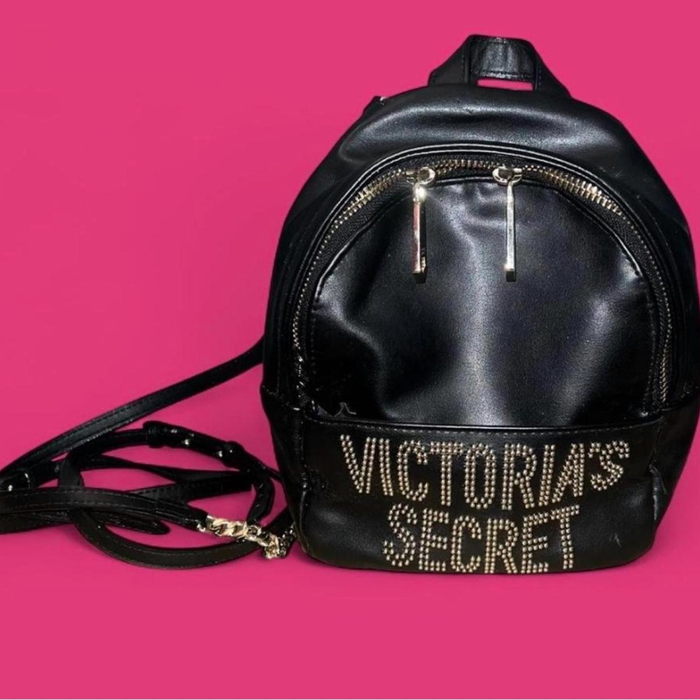 Victoria's Secret Mini Love Victoria 7" Backpack Black w/ Gold Studded Details